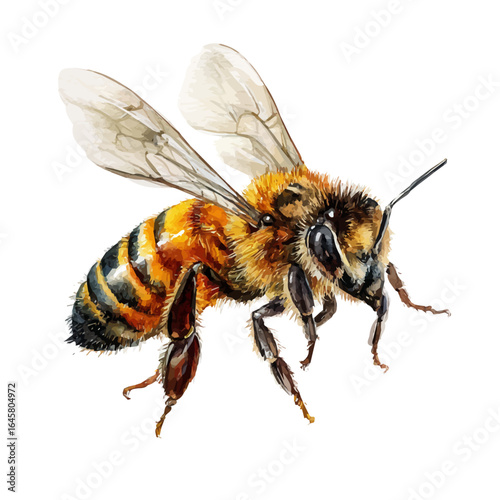 Bee, watercolor painting, vector illustration, isolated on a white background.