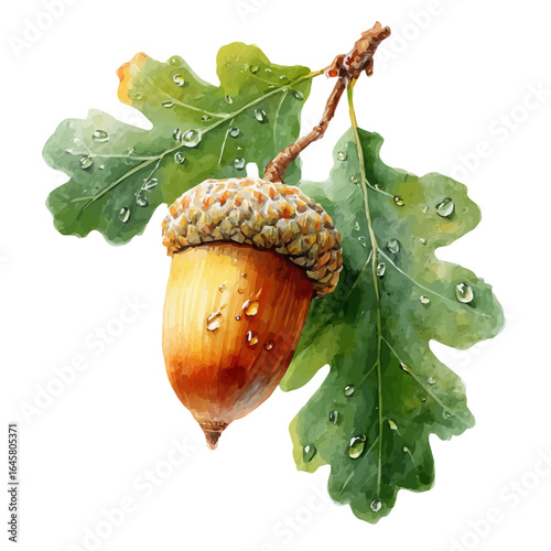 Acorn in watercolor style, vector illustration, isolated on white background.