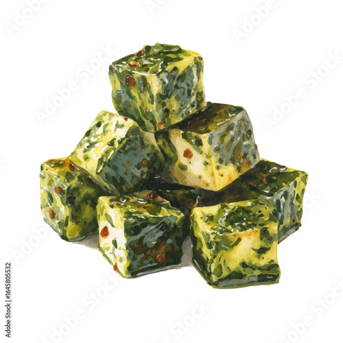 Saag Paneer, watercolor painting, vector illustration, isolated on a white background.