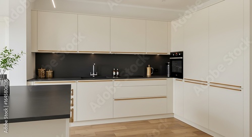 modern kitchen interior cream laminate cabinets and walnut edge banding