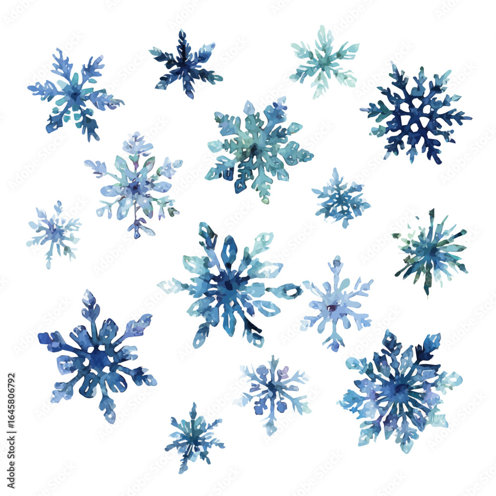 Fototapeta premium Snowflakes Falling in watercolor style, vector illustration, isolated on white background.