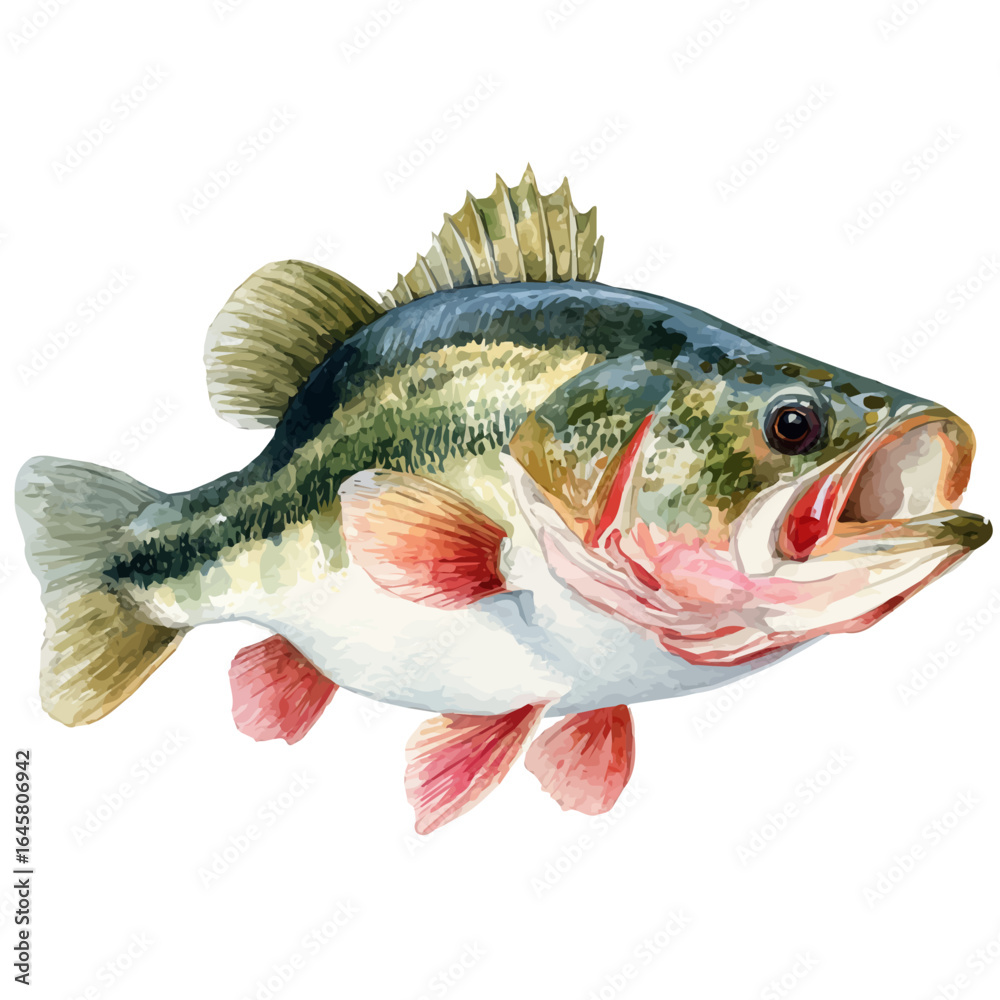 Fototapeta premium Watercolor vector illustration of Bass, isolated on white background.