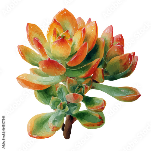 Tiger Jaw Succulent, watercolor painting, vector illustration, isolated on a white background.