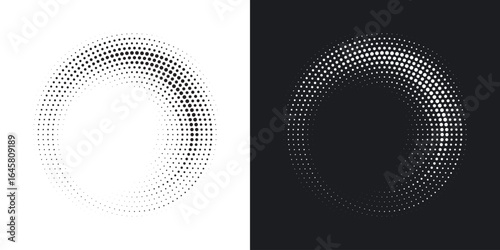 Halftone gradient. Dotted gradient, smooth dots spraying and halftones dot background seamless horizontal geometric pattern vector template set modern circle background.