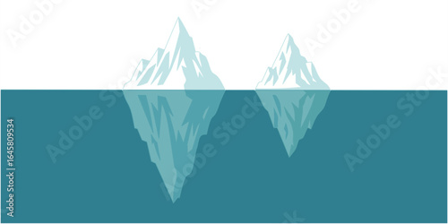 Stunning vector illustration of majestic icebergs floating in the ocean, showcasing both visible and submerged parts, ideal for environmental, climate, or nature-themed projects.
