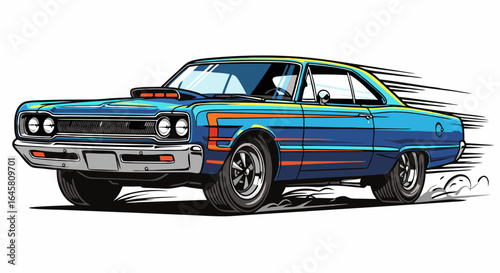 Classic Muscle Car Speeding Pixel Art Illustration