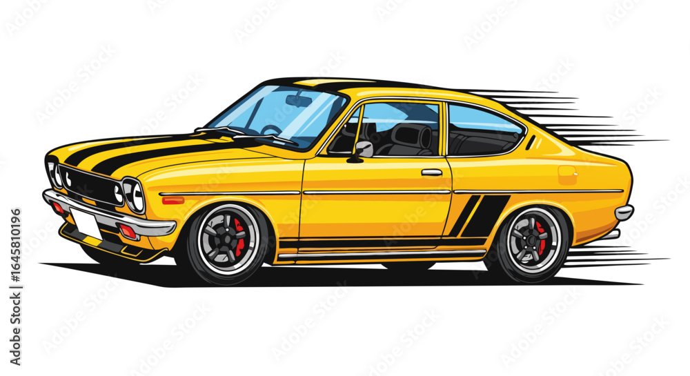 Classic Yellow Sports Coupe with Black Stripes Classic Yellow Sports Coupe with Black Stripes