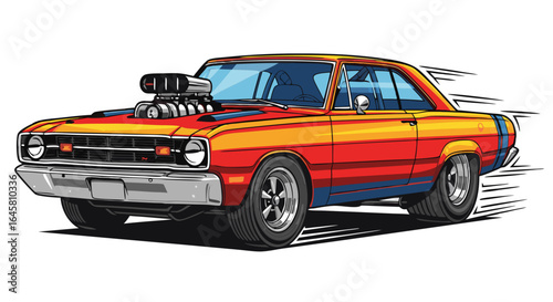 Colorful Vintage Sports Car Illustration In Pixel Art Style