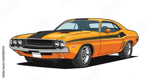 Orange Classic Muscle Car With Black Stripe Pixel Art Illustration