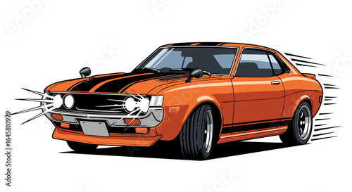 Orange Vintage Sports Car in Motion Pixel Art Illustration