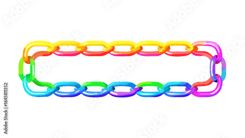 Colorful rainbow chain links forming a rectangular border on a black background with copy space