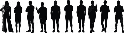 Wallpaper Mural Group of diverse people silhouettes standing in different poses, male and female figures, casual clothing, team, unity, diversity, social group vector illustration Torontodigital.ca