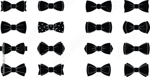 Elegant bow tie silhouette vector set, formal black bowties collection for fashion design, clipart, tuxedo accessories, invitations, or branding decoration