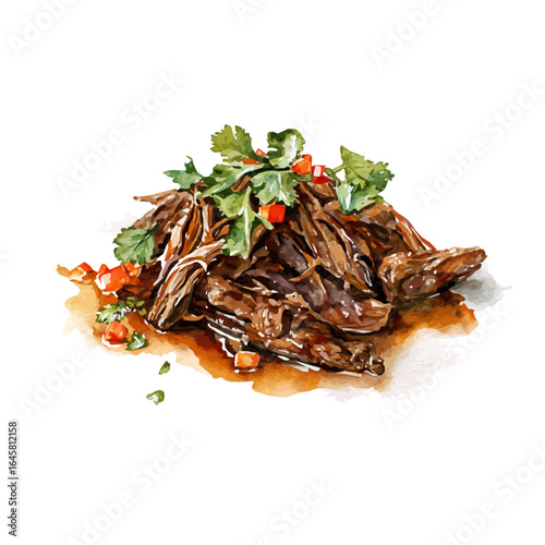 Watercolor vector illustration of Ropa Vieja, isolated on white background.