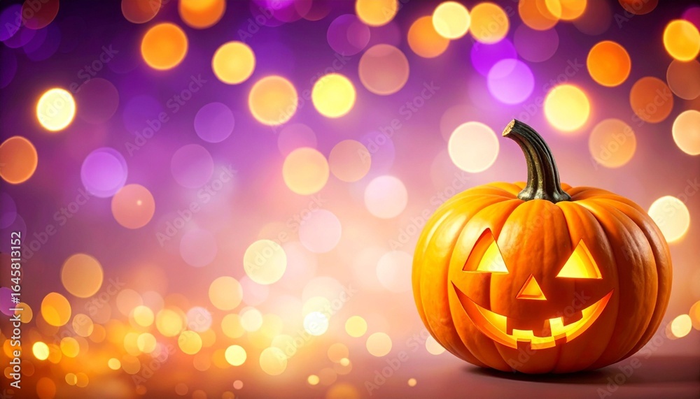 Fototapeta premium Happy halloween with pumpkin on bokeh background with copy space