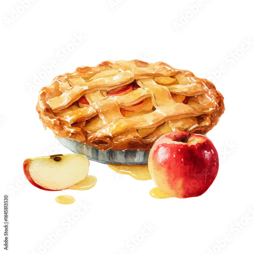 Apple Pie in watercolor style, vector illustration, isolated on white background.