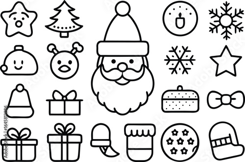 Christmas  icon and Winter Holiday Line Art Icon Set