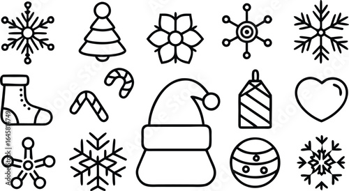 Christmas  icon and Winter Holiday Line Art Icon Set