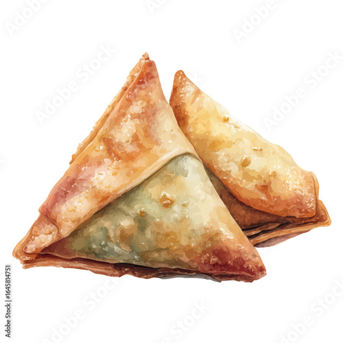 Samosa, watercolor painting, vector illustration, isolated on a white background.
