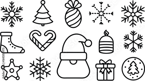 Christmas  icon and Winter Holiday Line Art Icon Set