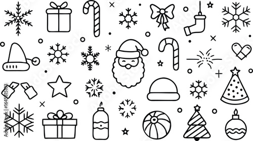 Christmas  icon and Winter Holiday Line Art Icon Set