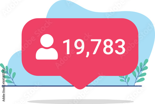 Social media likes - Red SOME notification showing many likes with heart symbol and big random number. Flat design vector illustration with white background
