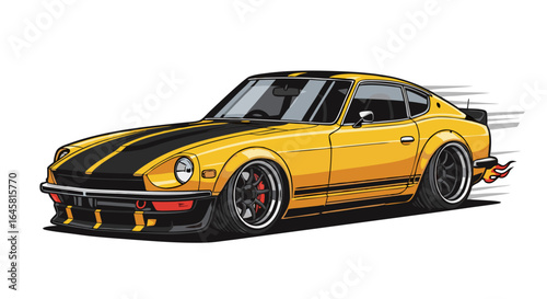 Yellow Classic Sports Car Pixel Art Illustration
