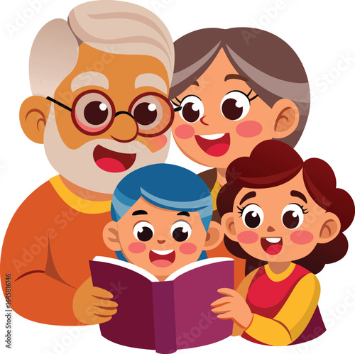 Happy Grandparents with Grandchildren – Grandparents’ Day Illustration