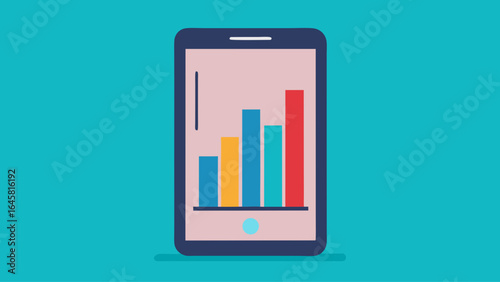A phone with a graph on the screen. The graph is showing a rise in numbers. Scene is positive and optimistic