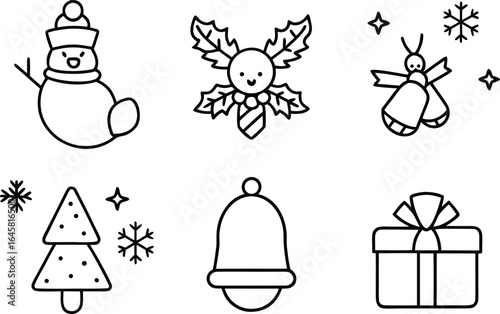 Christmas  icon and Winter Holiday Line Art Icon Set