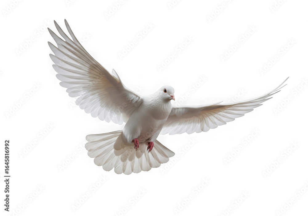 Obraz premium White dove flying with wings spread isolated on transparent background