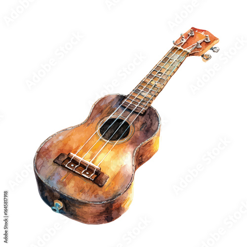 Ukulele in watercolor style, vector illustration, isolated on white background.