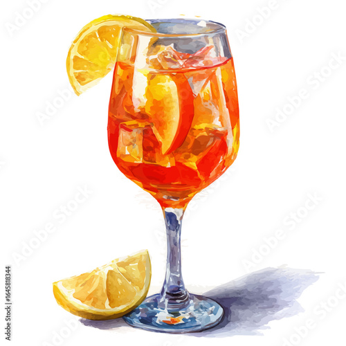 A watercolor painting of Aperol Spritz, vector illustration on white background.