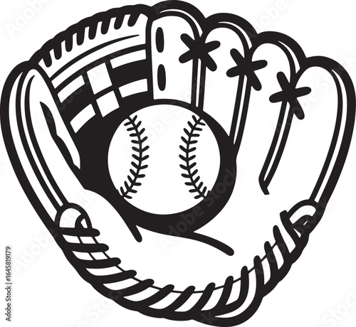 Baseball Glove Catching Ball Silhouette Vector Illustration for Sports Equipment