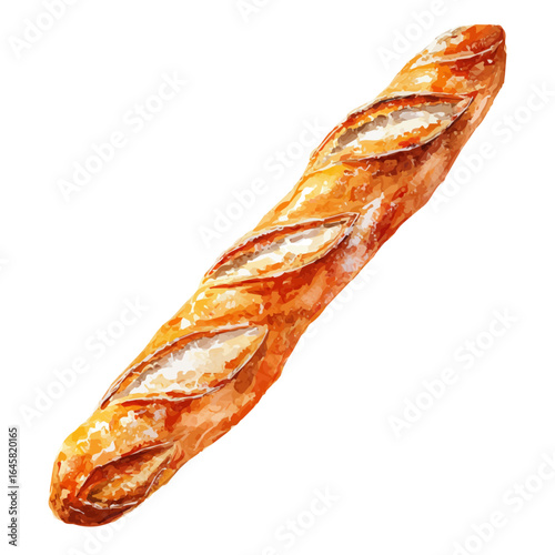 Baguette in watercolor style, vector illustration, isolated on white background.