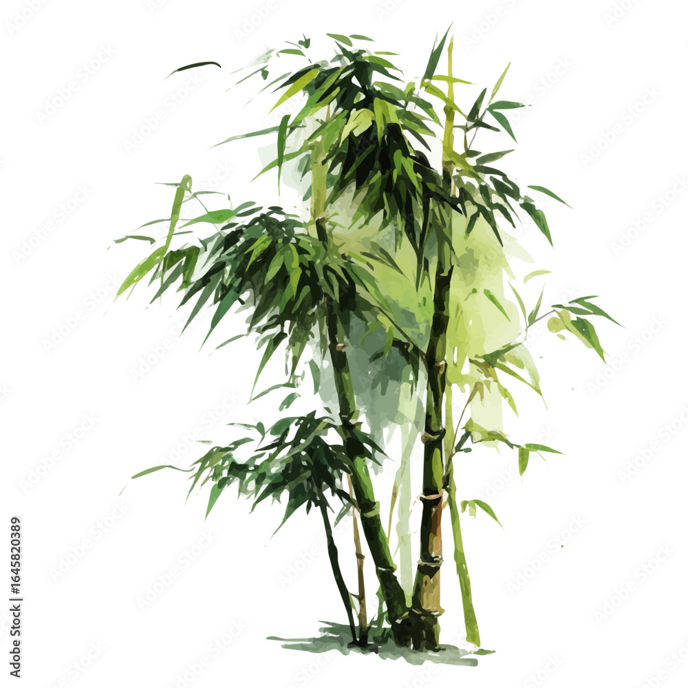Obraz premium Bamboo, watercolor painting, vector illustration, isolated on a white background.