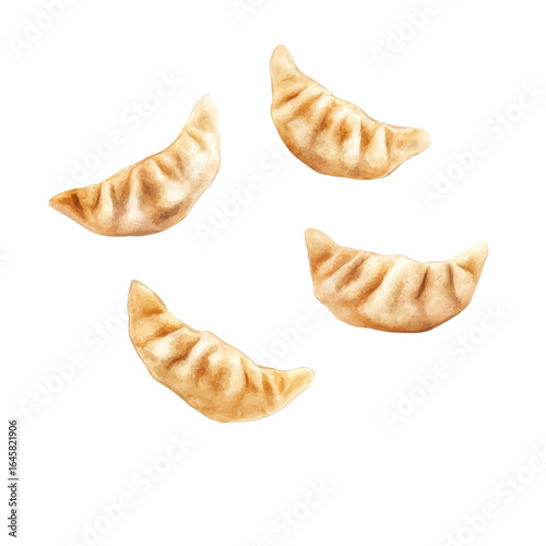 Delicious homemade dumplings on a white background, showcasing golden-brown crispy edges and a savory filling. on transparent background