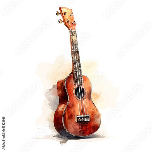Ukulele, watercolor painting, vector illustration, isolated on a white background.