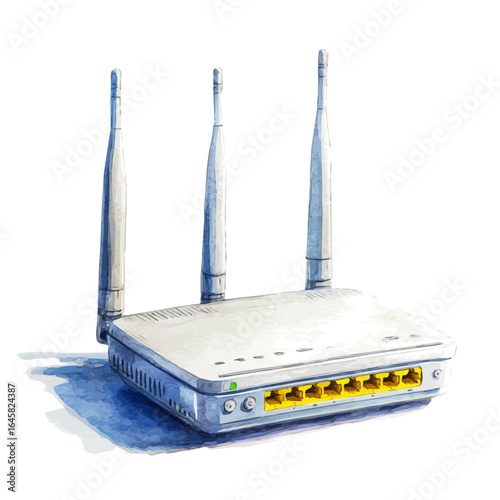 Router in watercolor style, vector illustration, isolated on white background.