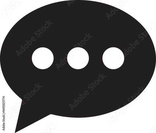 Simple black speech bubble icon with three white dots indicating ongoing conversation or typing activity