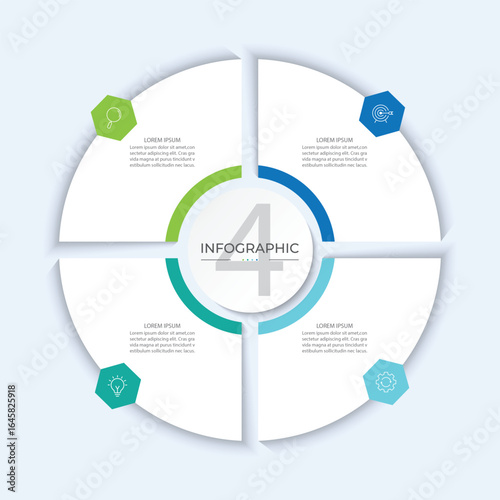 4 points circular infographic element template with icons, vector illustration