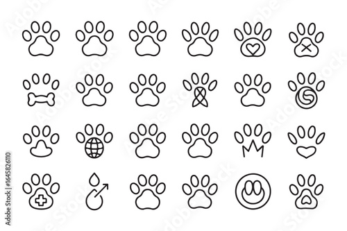 Collection of simple paw print icons with various designs