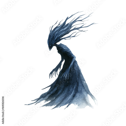 Banshee, watercolor painting, vector illustration, isolated on a white background.