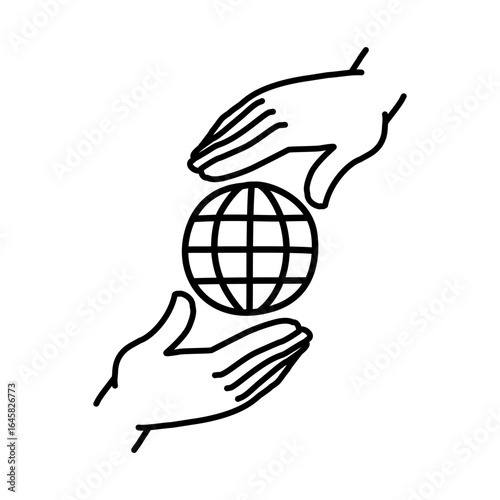 Globe with Protecting Hands Line Icon for Global Care