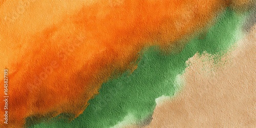 Abstract textured surface with diagonal bands of orange green and tan colors