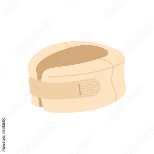 Flat vector illustration of a beige orthopedic neck collar cervical brace. Postsurgery rehabilitation, chiropractic care, geriatric support, and mobility aids