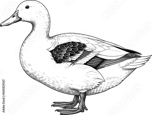 Detailed duck illustration on a plain background, bird drawing