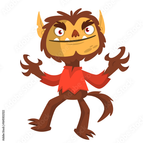 Cartoon funny werewolf character for Halloween design. Vector isolated