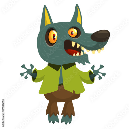 Cartoon funny werewolf character for Halloween design. Vector isolated