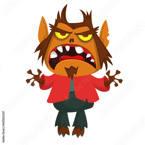 Cartoon funny werewolf character for Halloween design. Vector isolated